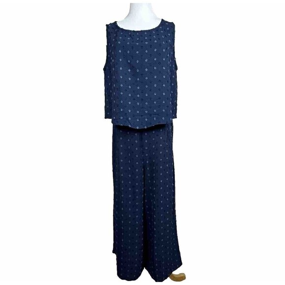 ROYLAMP Blue 2 Piece Outfit Size Large Crop Basic Top Cropped Wide Leg - Picture 2 of 15
